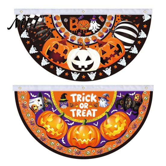 Outdoor Halloween Decorations Semi Circle Bunting Banner, Pumpkin Bat Porch Yard Decor, Festive Window Hanging Spooky Flag for Indoor Party