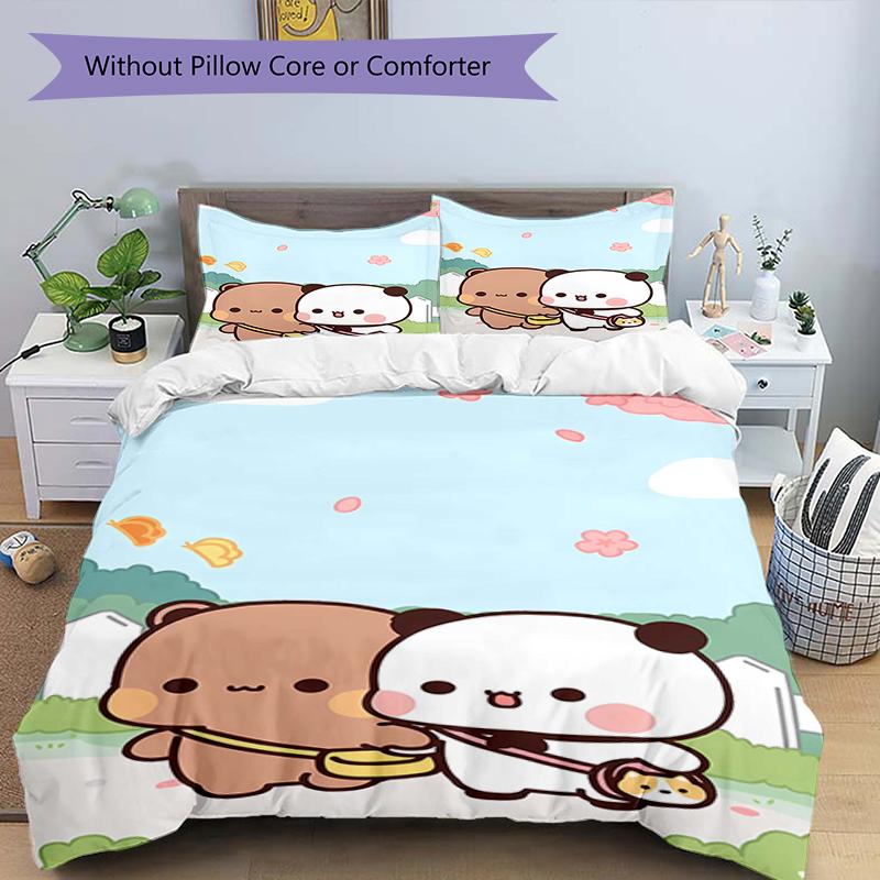 3pcs Yier BuBu Bear1 Design Cover Set - HD Printed Bedding with 1 Cover and 2 Pillowcases - Perfect for Home and Dorm Decor
