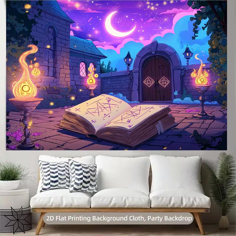 2D Magical Gothic Castle Backdrop Purple Starry Moon Night Party Background Cloth