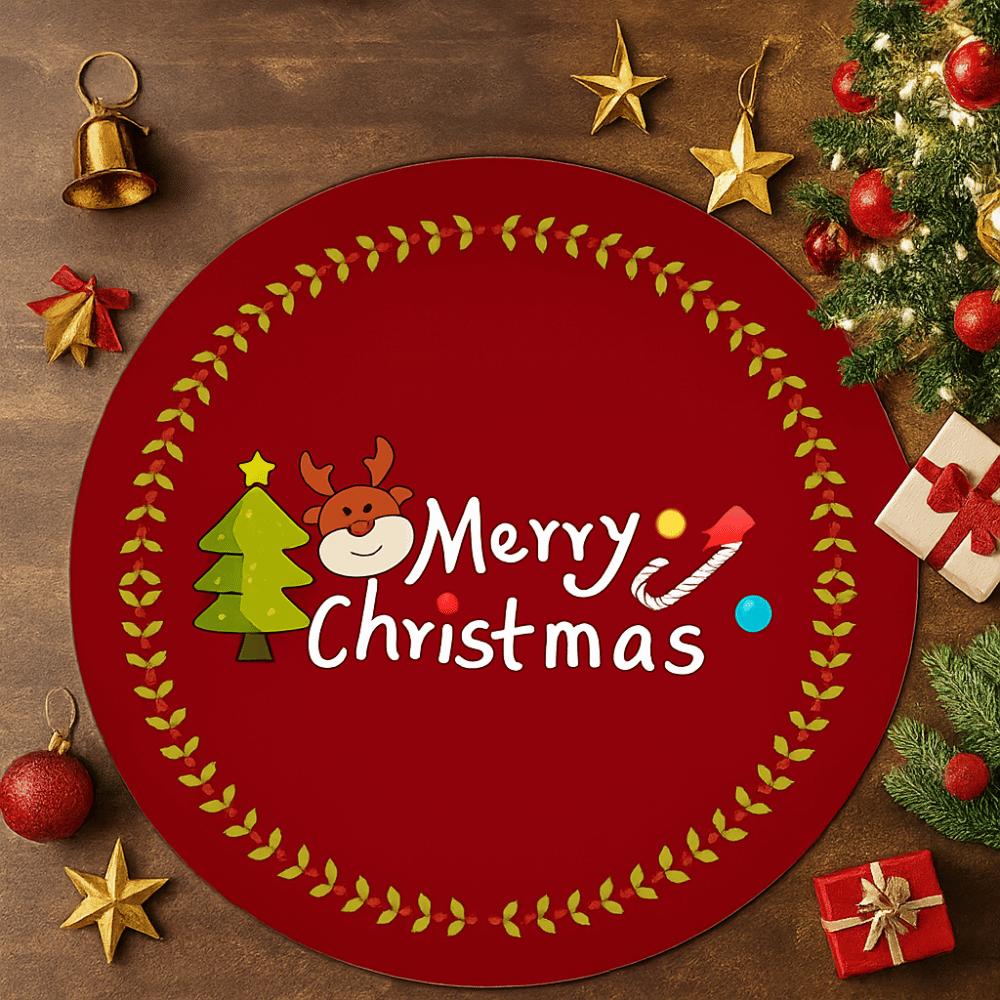 60/80CM Santa Claus Round Christmas Rug Thick Water-Absorbent Christmas Round Mat Anti-Slip Washable
