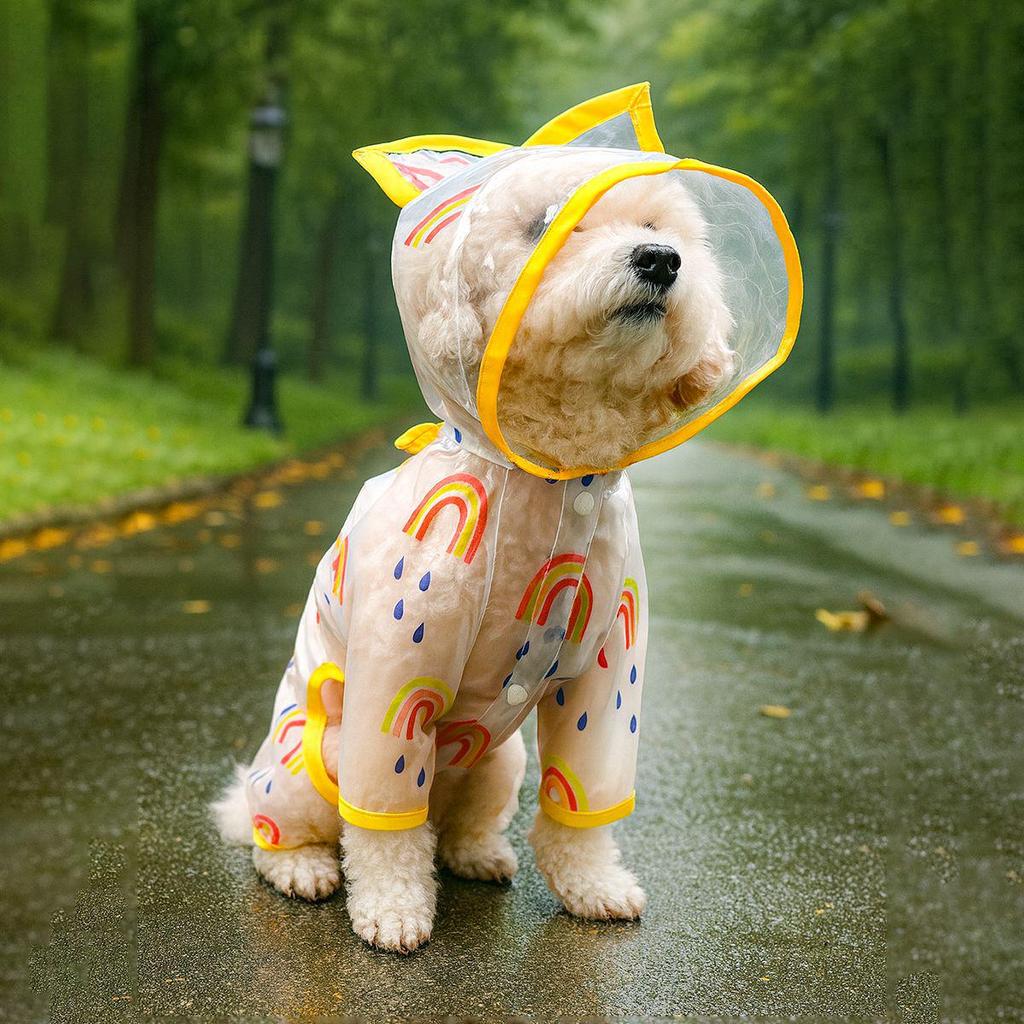Spring/Summer Transparent Waterproof Raincoat for Small to Medium Dogs, Rainbow Design - Ideal for Teddy & Bichon Frise