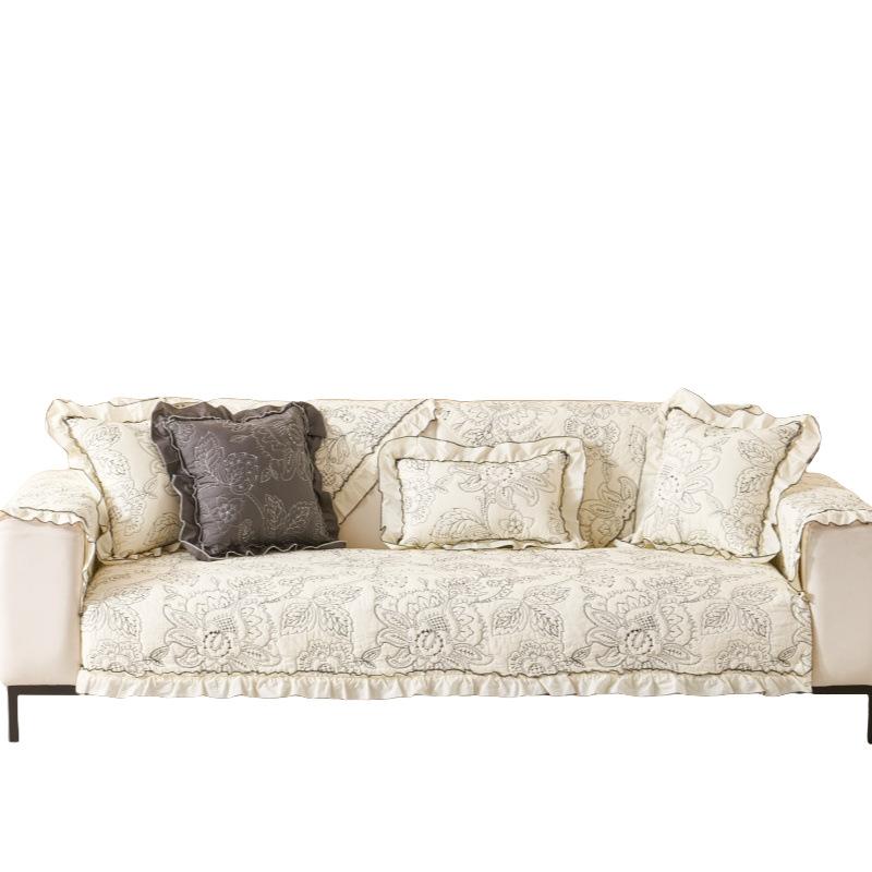 New High-End Embroidery French Retro Embroidery Cotton Sofa Cushion Back Towel Sofa Cover Cloth Machine Wash
