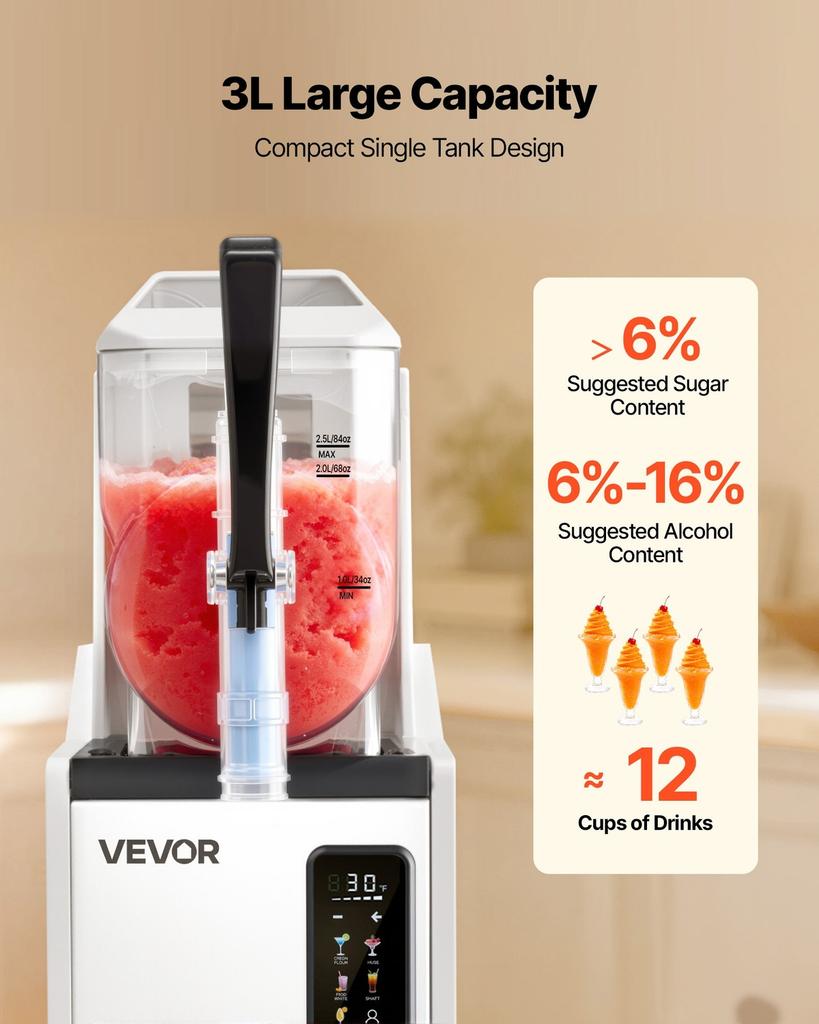 Slushie Machine, 3L/100oz No Ice Needed Slushy Machine for Home, Frozen Drink Maker with Single Tank, Margarita Machine with Self-Cleaning, for Frozen