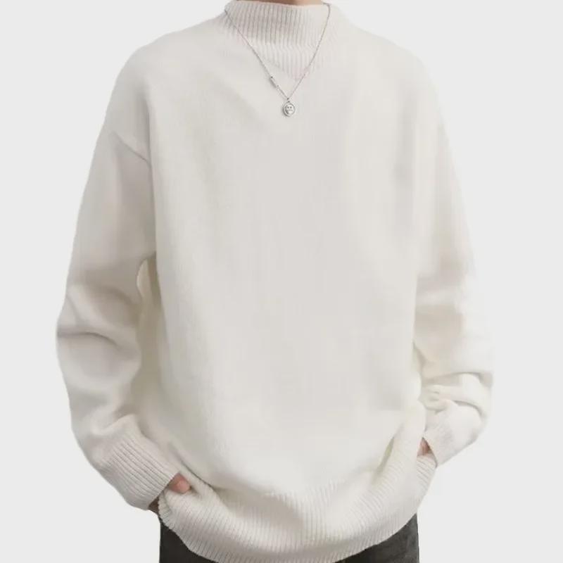 Men's Arctic Velvet Soft Knit Half-Turtleneck Sweater - Autumn/Winter Solid Color, Loose, Warm, Basic Style