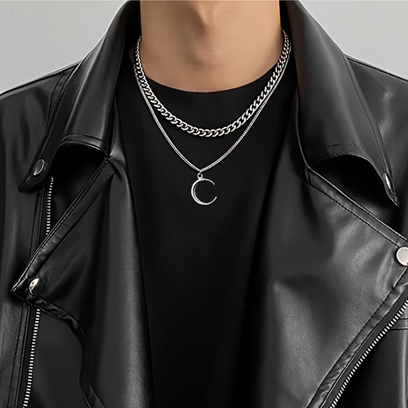 Double-layer moon necklace, simple and stylish, punk hip-hop, niche fashion, unique and cool, retro multi-layer sweater chain Necklace