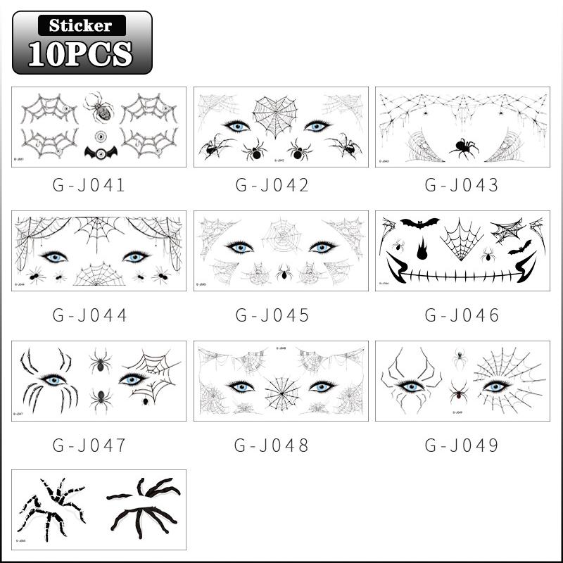 10-100PCS Halloween One Time Use Face Tattoo Stickers Black Spider Bat Design for Adults Kids Party Favor Costume Prop