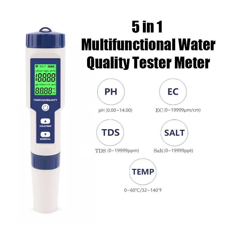 5 In1/ 7 In1/ 10 In1 Multifunction Water Quality Monitor PH/TDS/EC/ORP/Salinity/S.G/TEMP/H2/Fertile/Resistivity PH Meter 1 Pcs