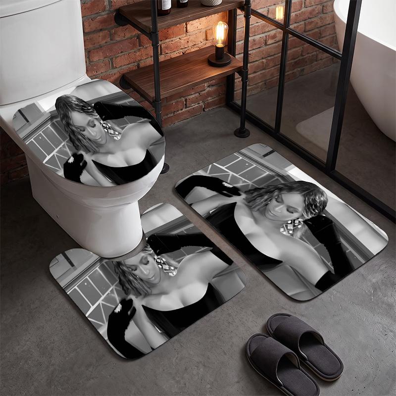 Beyoncé (23)Flannel Toilet 3 Piece Set Soft Bathroom Rug Non-Slip Toilet Seat Cover Bathroom Home Decor