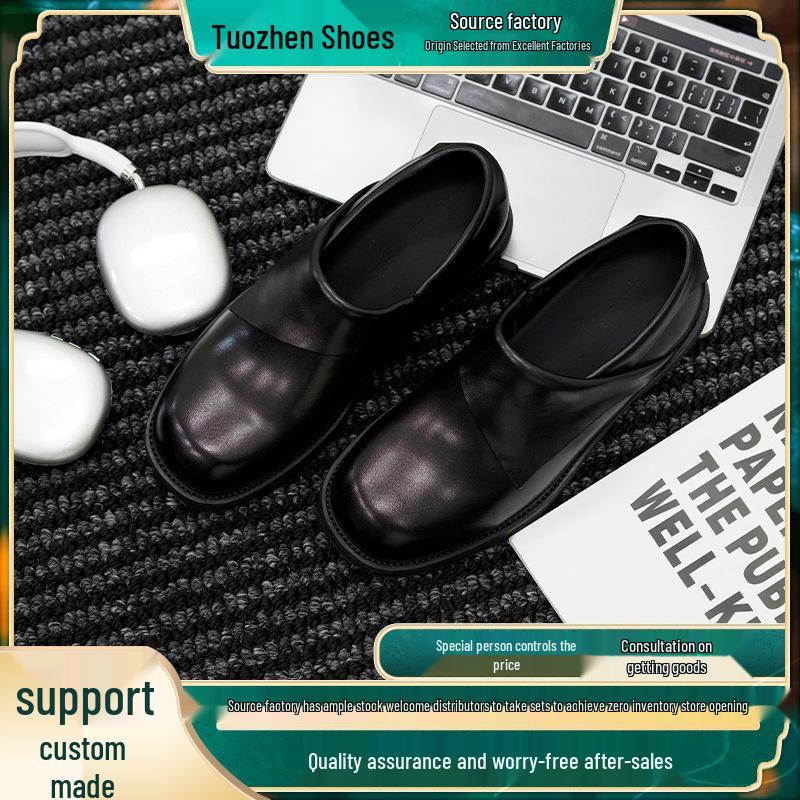 

Мужские туфли дерби черного цвета на толстой подошве и деревянном каблуке для увеличения роста - 2025 трендовый японский и корейский стиль. Size 39 чёрный