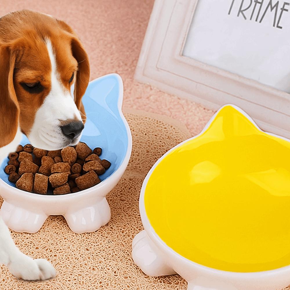 Slanted Mouth Dog Food Feeding Basin Cute Pet Drinking Feeder Cat Ceramic Bowl  Neck Protection