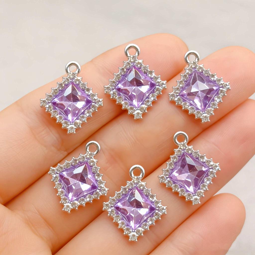 6pcs Rhinestone Alloy Pendants Square Charms For Jewelry Making Handmade Necklace Earrings DIY accessories