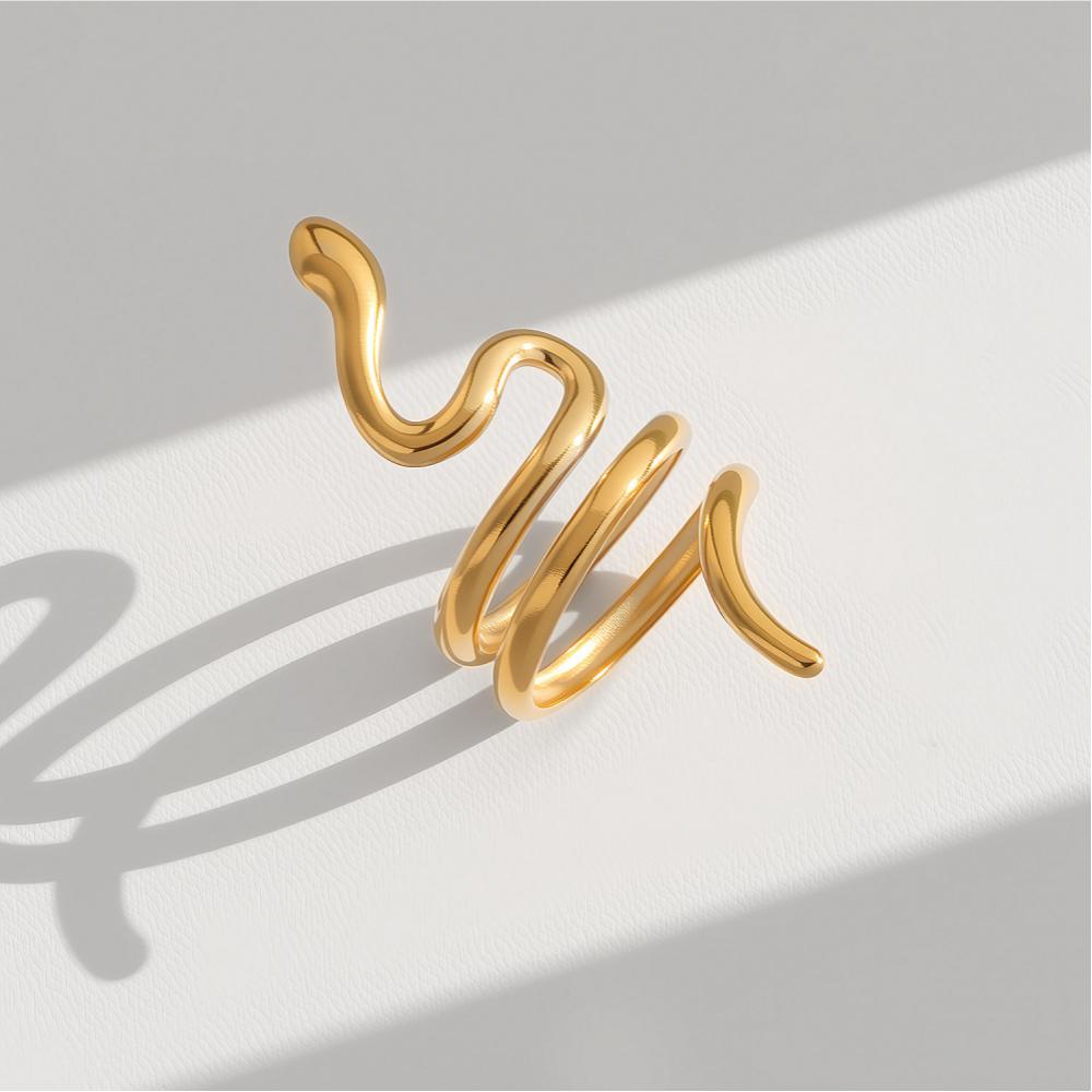 Zircon Snake Rings for Women Men Stainless Steel Gold Color Open Adjustable Ring Vintage Gothic Aesthetic Jewelry Anillos Mujer