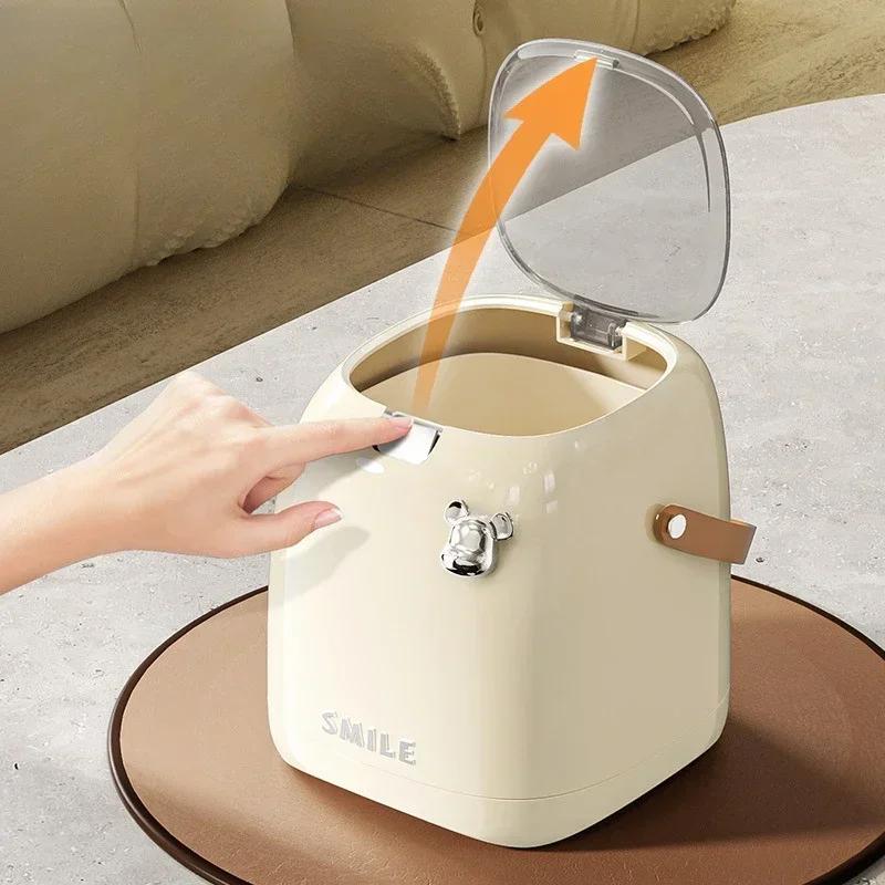 Desktop Decoration Wastebasket Trash Can Small Paper Basket Recycle Bin Handle Tissue Storage Box Deluxe Mini Household Cleaning