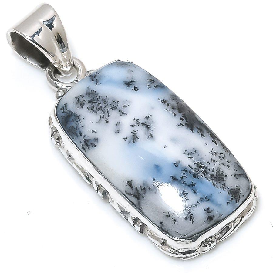Natural Dendrite Opal Gemstone 925 Solid Sterling Silver Gift Pendant 1.75" K0j58