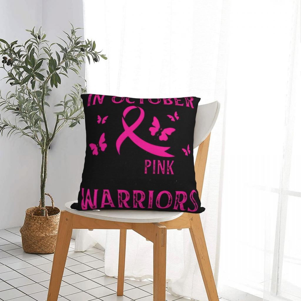Breast Cancer Awareness Flag Square Pillow Case Cushion Cover Customized Polyester Decorative Pillowcase for Home 45x45cm