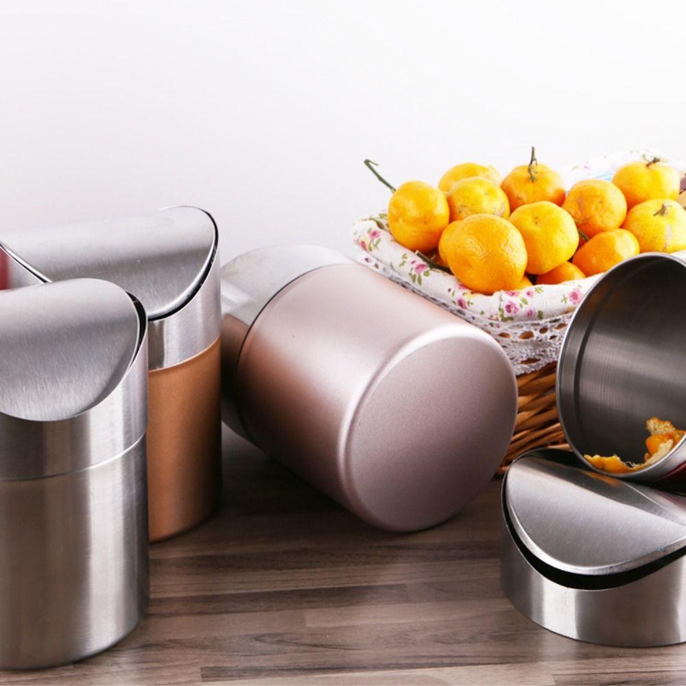 Rust-proof Desktop Trash Can Dust-proof Desktop Dumpster Mini Flip Trash Can  Bathroom