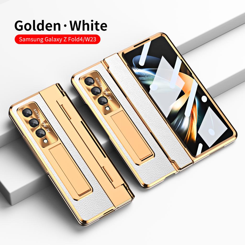 Plating Clear Armor Hinge Case for Samsung Galaxy Z Fold 6 5 4 3 with Touch Pen 360 Full Protector Shockproof Kickstand Cover