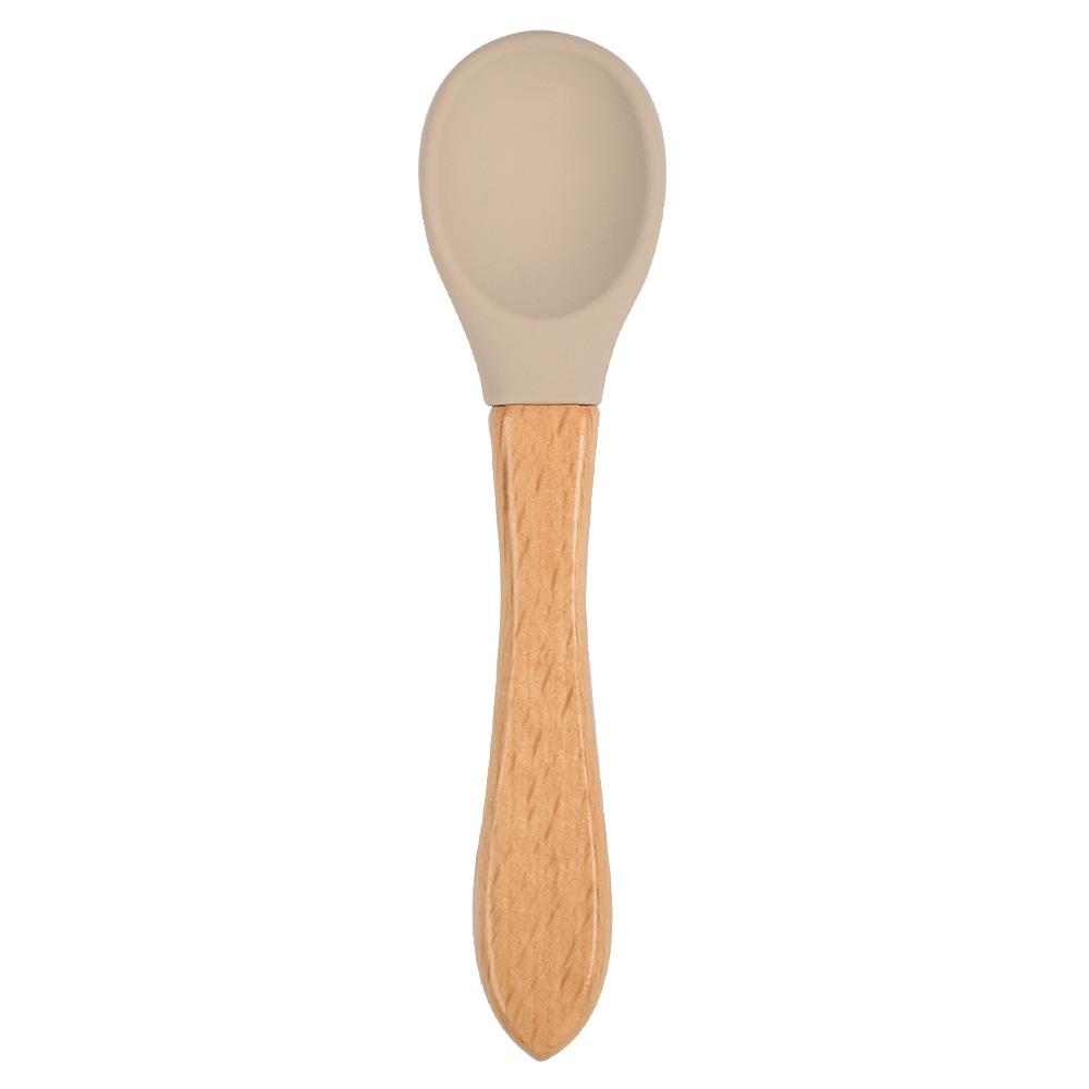 Silicone Baby Bowl & Spoon Set with Wooden Handle and Suction Cup