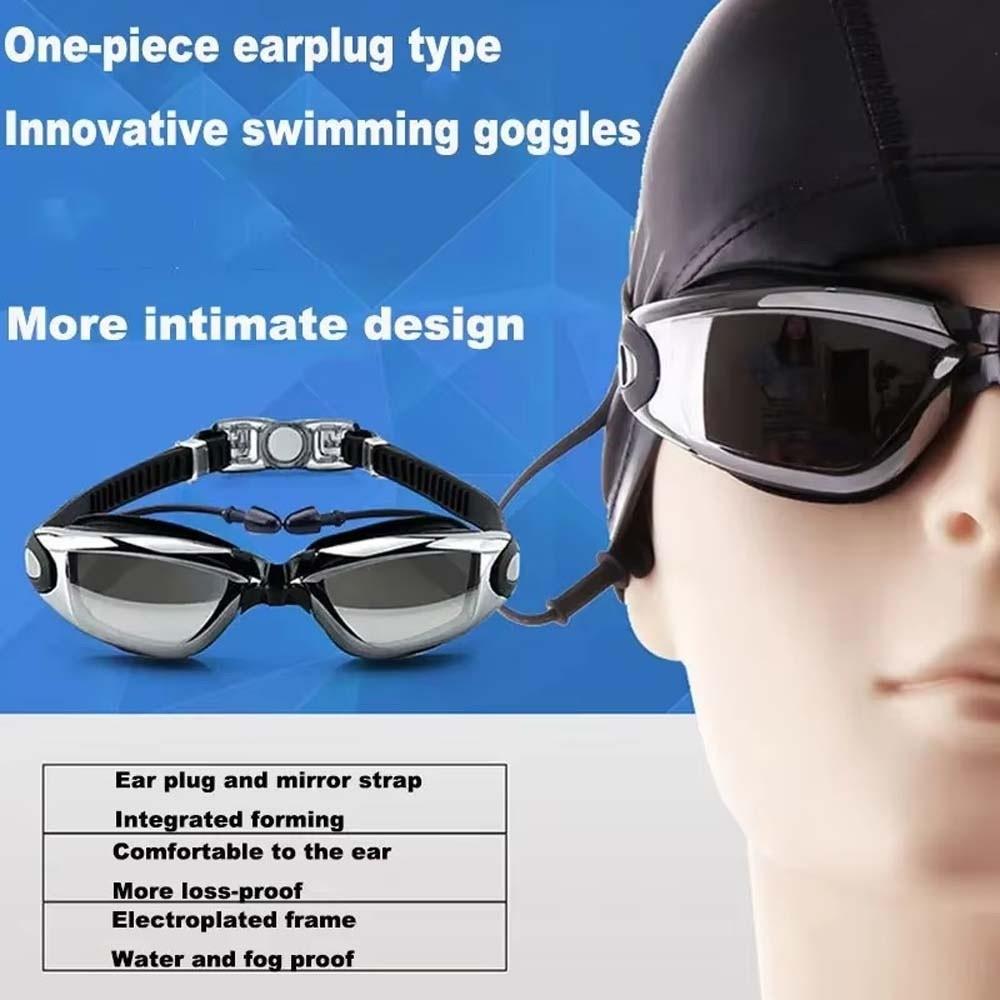Waterproof Swim Glasses with Earplugs Dazzling Colors Anti-fog Swimming Eyewear  Snorkeling