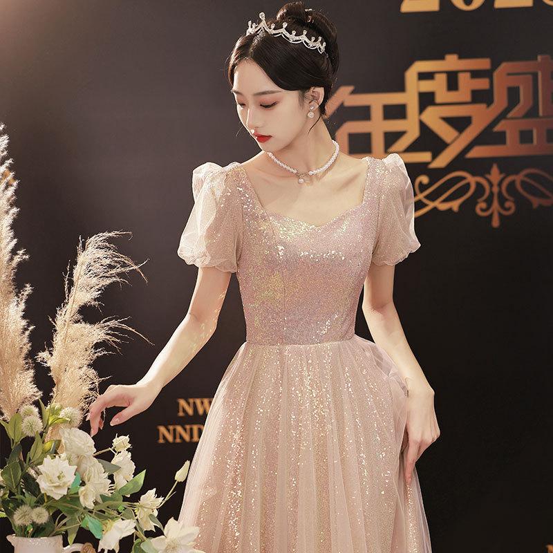 Pink Sparkling Banquet Dress New Dignified Temperament Long Annual Meeting Student Art Examination Adult Ceremony Dress