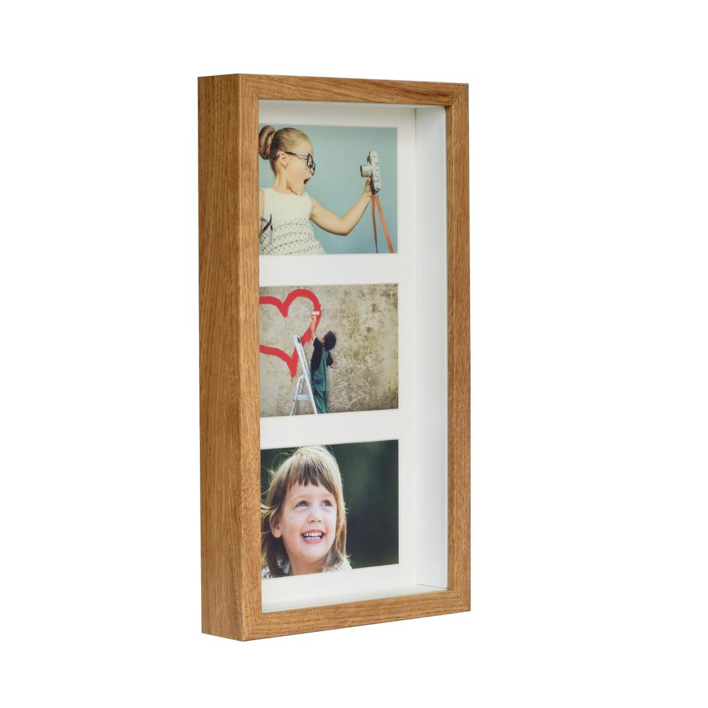 Ramka Na 3 Zdjęcia 10X15 Galeria 3D Głęboka Przestrzenna Shadow Box 18X35Cm Dębowa
