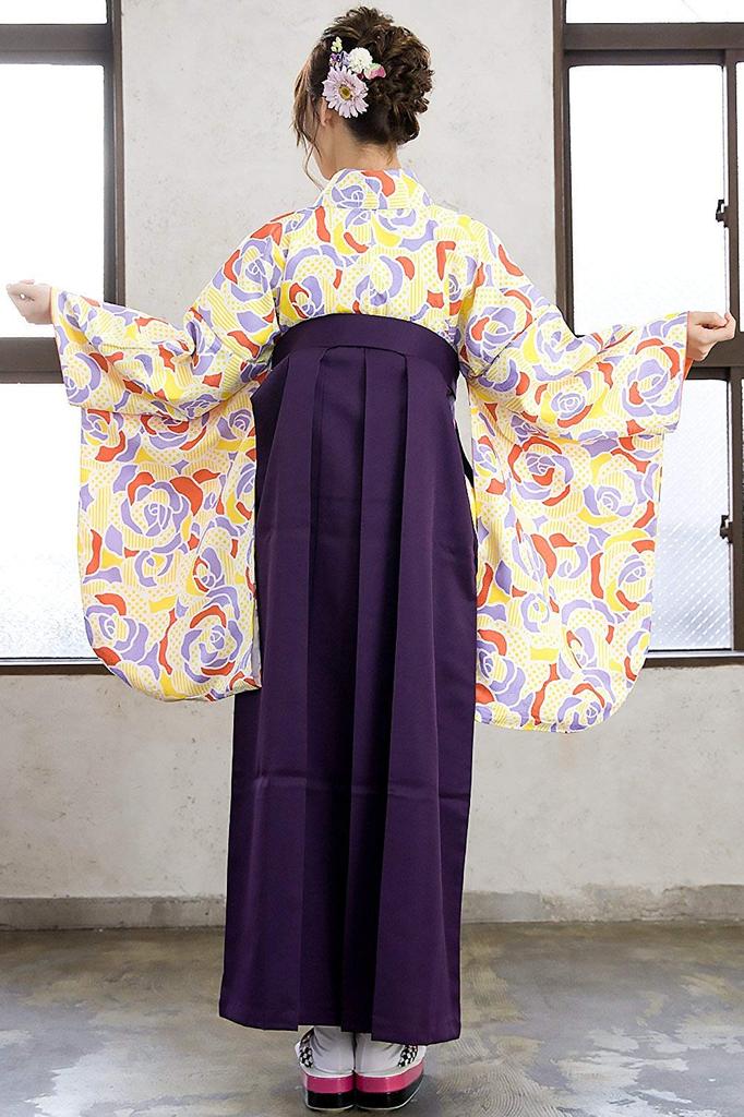 Hakama Set CCM 2 Shaku Sleeve Kimono Plain Hakama Set Hakama for Women X Dark Purple Red X [KYOETSU] 4-piece (kimono, Hakama, Obi, Under-kimono)