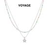 Double Layer Star Pendant Necklace with Dopamine Colors, Beaded Titanium Steel Clavicle Chain - Summer Accessory for Women.