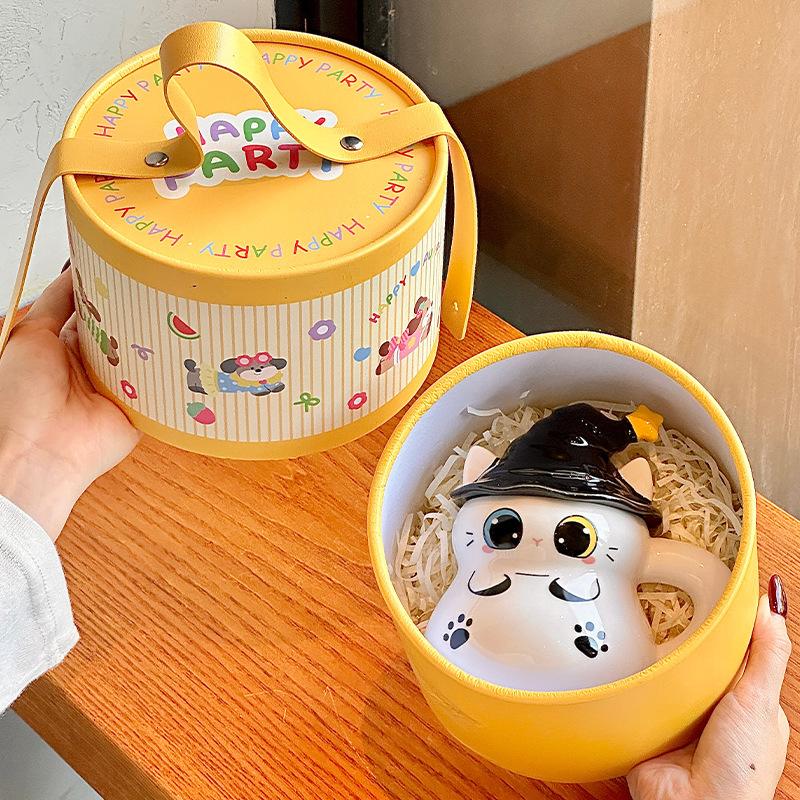 Halloweenský dárek roztomilý kočičí kelímek na vodu dívka vysoce hodnotný keramický hrnek s víčkem přítelkyně praktický suvenýr