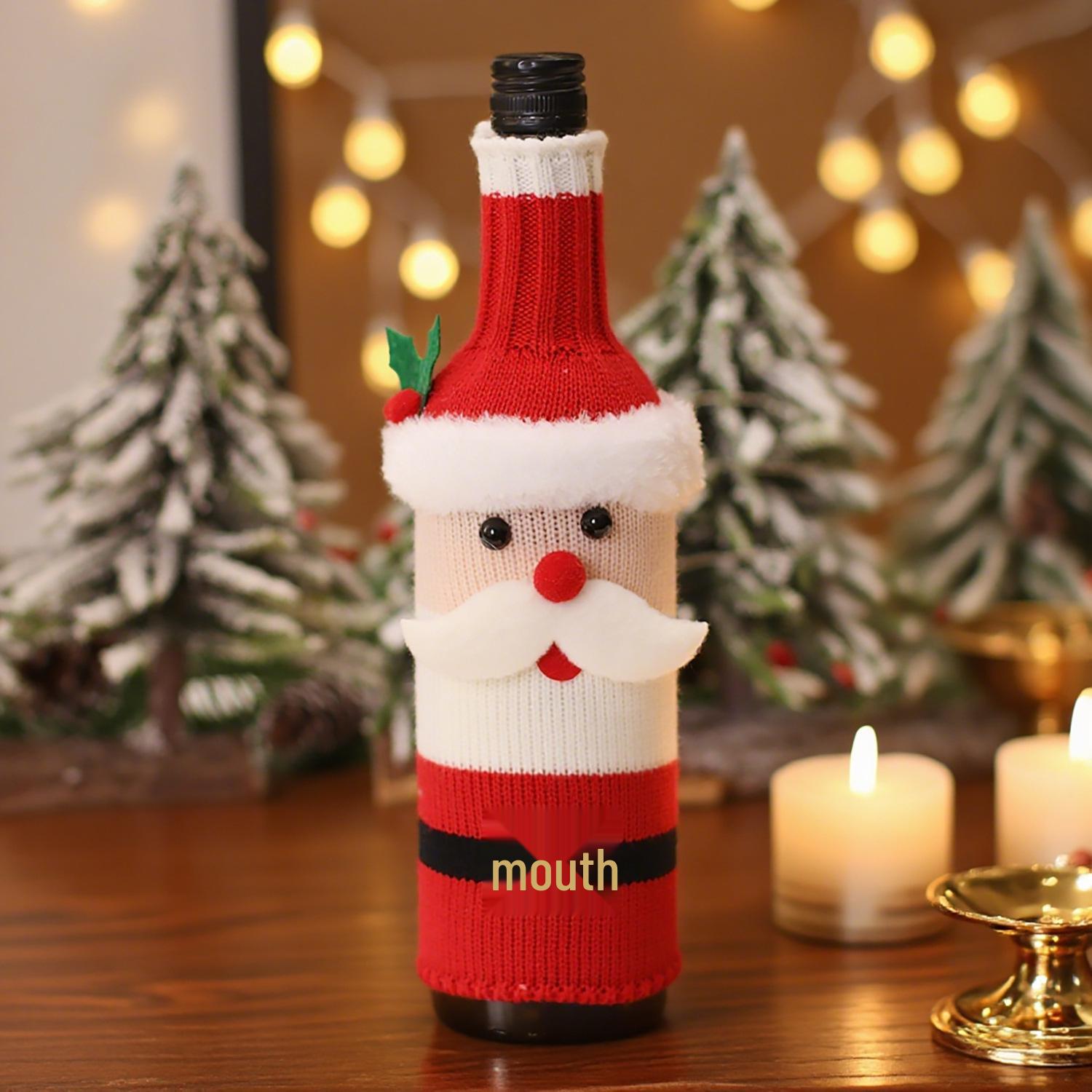 

Рождественские крышки бутылок вина: Вязаные украшения Санта-Клауса и Снеговика для праздничного обеда