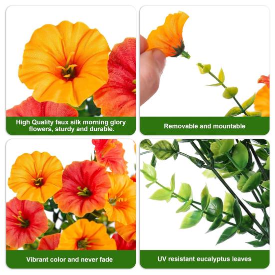 1/2/3/4Pcs Fall Hanging Artificial Morning Glory UV Resistant Realistic Fake Flower Wedding Party Indoor Outdoor Garden Wall Hanging Flower Decoration