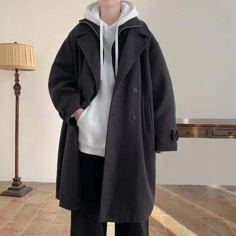 Winter Men Korean Coat Long Woollen Wind Coat Men Woolen Overcoat Casual Business Thick Trench Coat Jacket Male Oversized 5XL