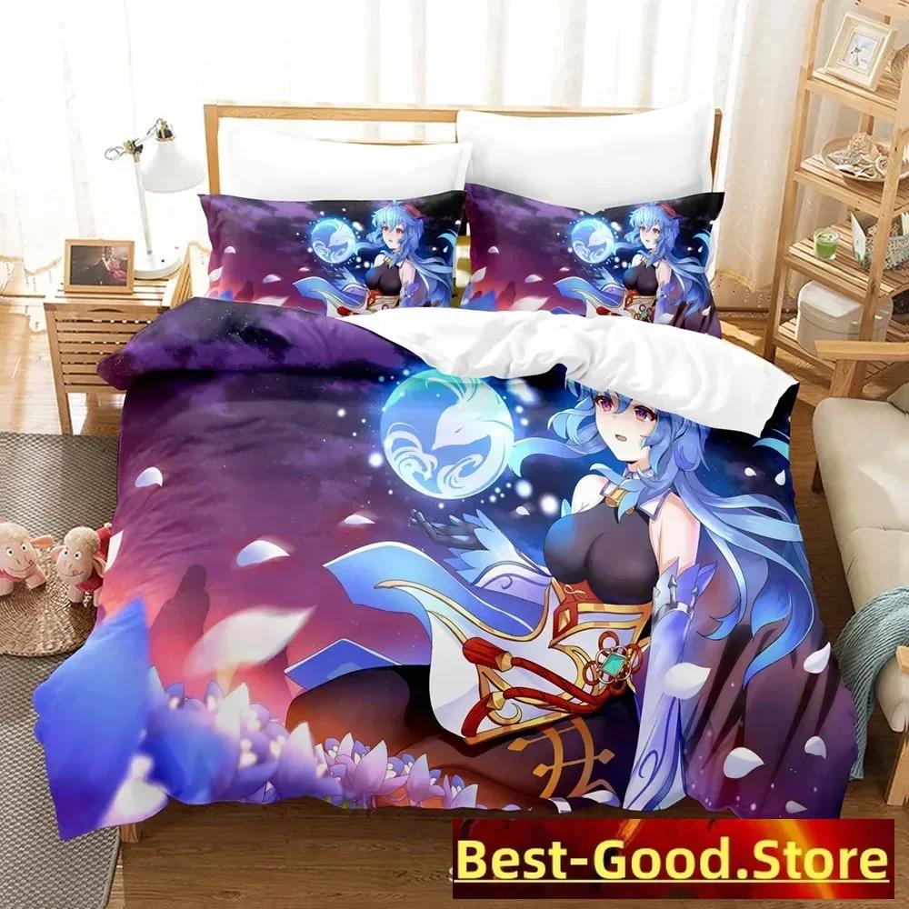 Genshin Impact Bedding Set Purple Keqing Printed Bed Set With Pillowcase Duvet Cover Soft Single Double Queen Super King Size