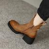 Fashion 2024 New Winter Women Shoes Platform Boots Fashion Women Boots Round Toe Chunky Heel Boots Women Solid Women Shoes Leather Shoes
