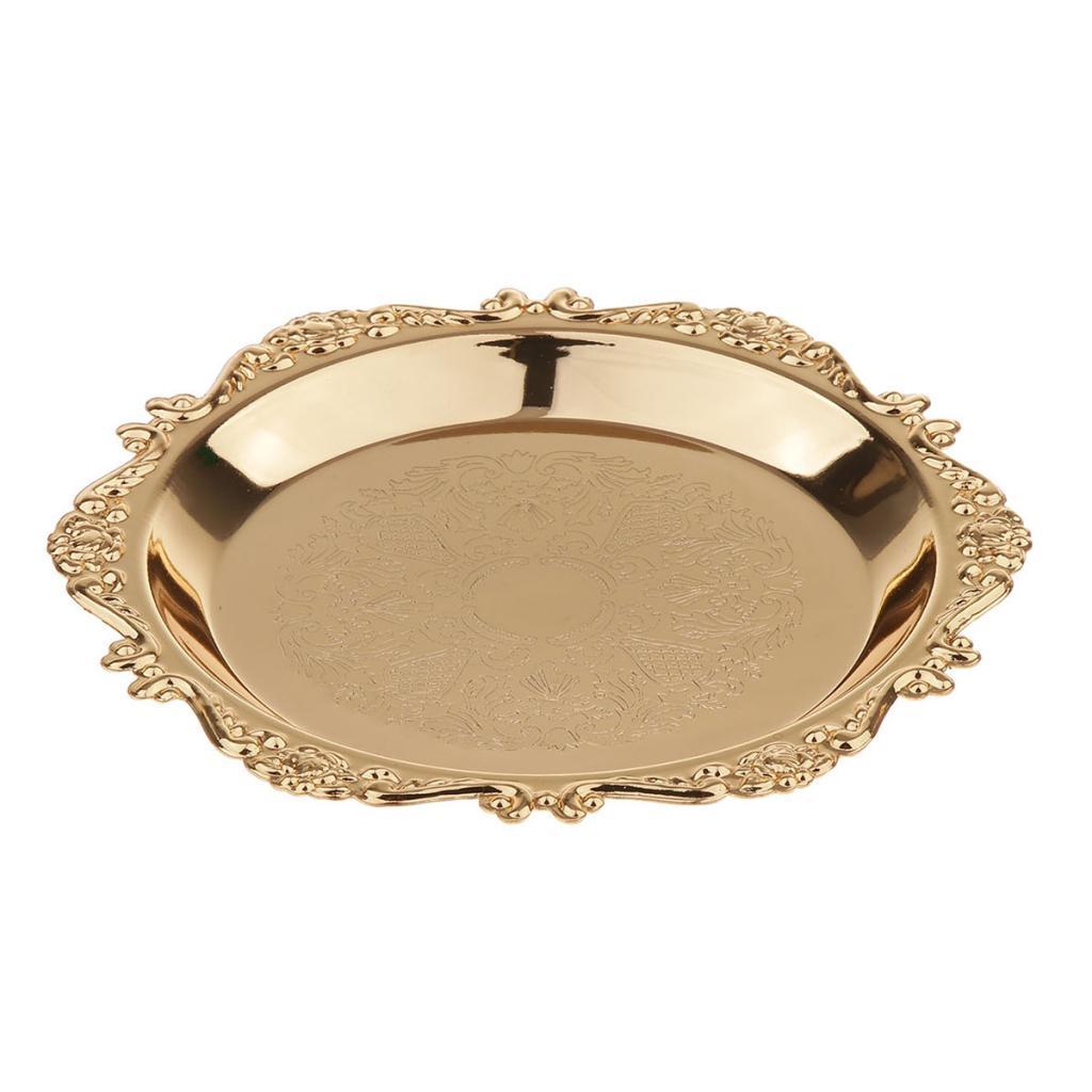 4''/6'' Gold Round Metal Fruit Dish Pastry Plate Tea Dessert Serving Tray for Hotel, Restaurant, Home Tableware