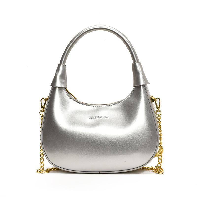 New fashion high-end texture patent leather portable crescent bag temperament light luxury versatile commuter messenger women's bag