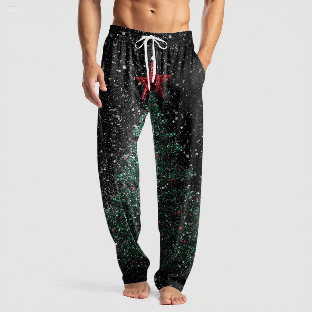 Men's Knitted Fashion Print Pocket Casual Pants Pajama Pants