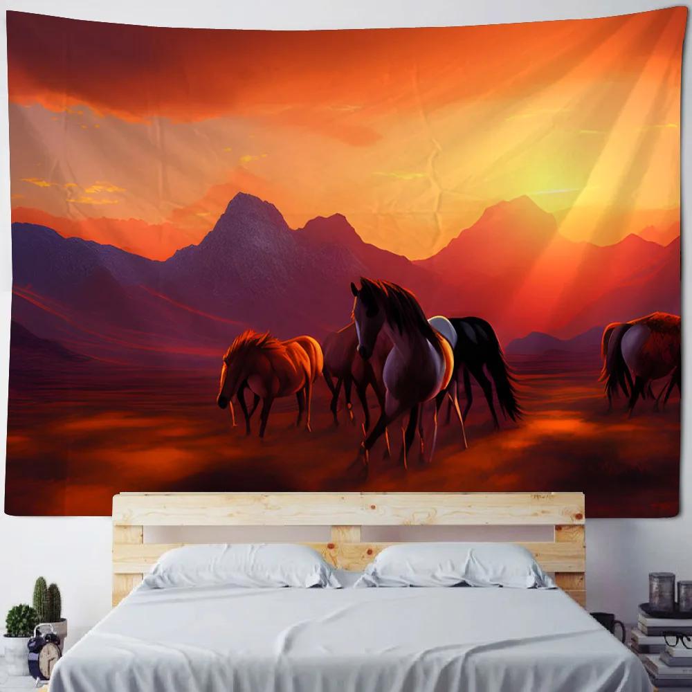 Unicorn Forest Art Tapestry Wall Hanging Starry Sky Horse Background Poster - Cartoon Home Decor Bed Sheet & Beach Mat