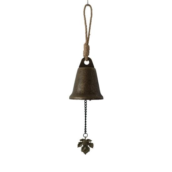 Vintage Hanging Bell Rustic Metal Wind Chime Retro Hanging Wind Bell with Owl or Leaf Pendant for Home Entrance Farmhouse Garden Decoration