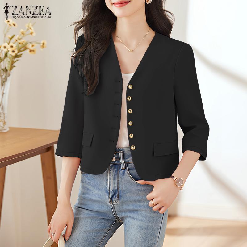 ZANZEA Women Casual V-Neck 3/4 Sleeve Summer Cardigan Tops
