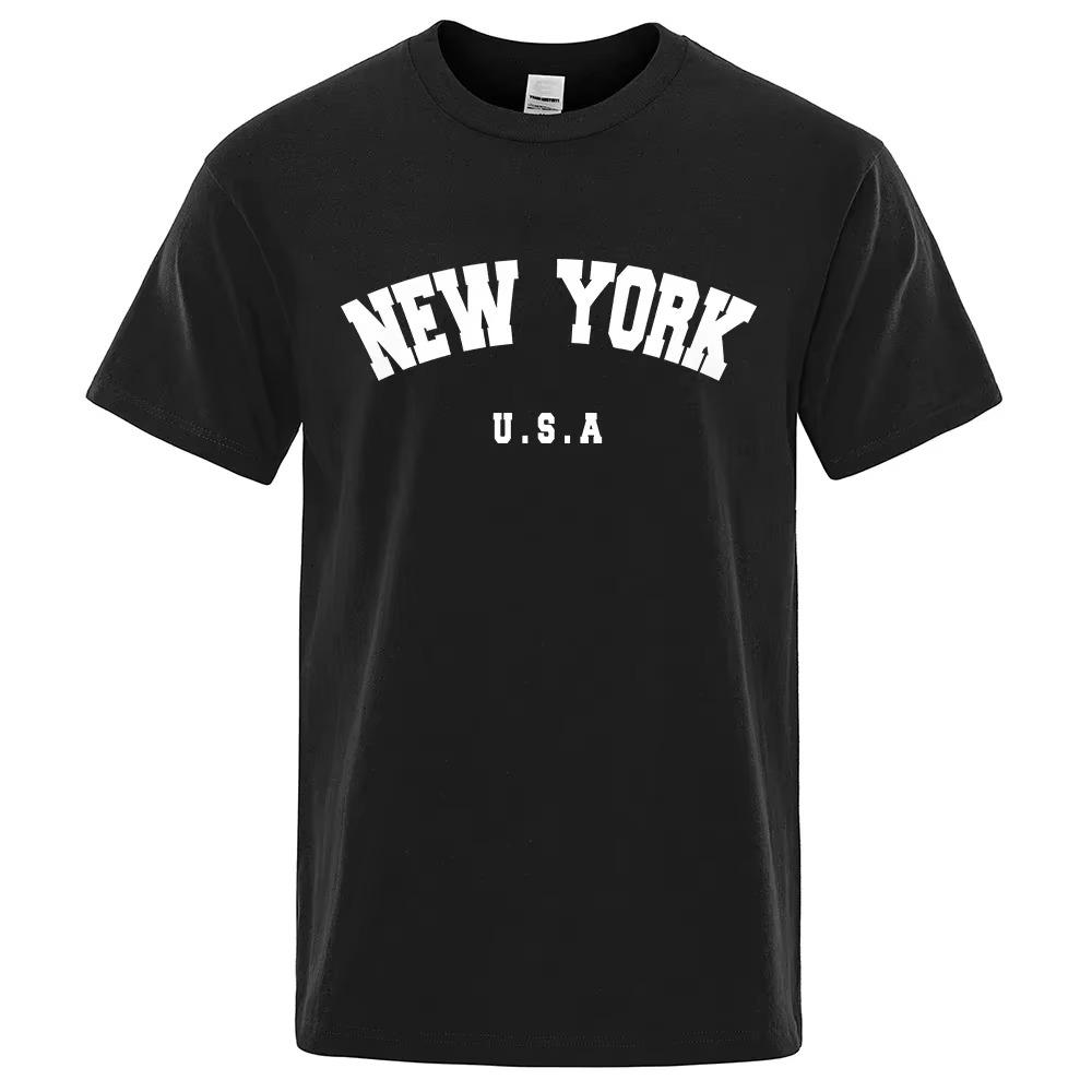 Men's U.S.A New York EUA City Street Impresso Camisetas, Loose Oversized T-Shirt, Respirável Manga Curta Algodão Vestuário, Moda