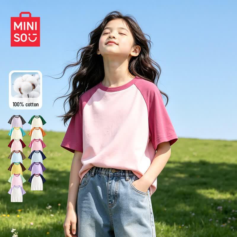 MINISO Girls 2026 Summer Cotton Short Sleeve T-Shirt 120