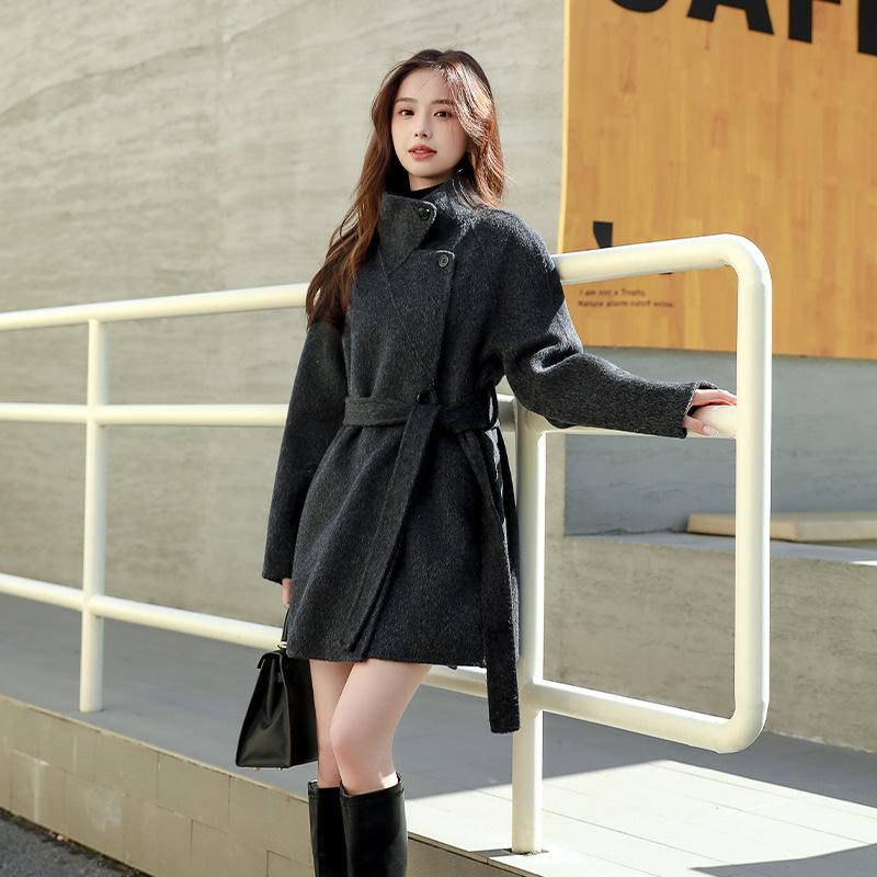 

Япония и Корея Воротник-стойка Новая осенне-зимняя мода Маленькое свободное шерстяное пальто XXL