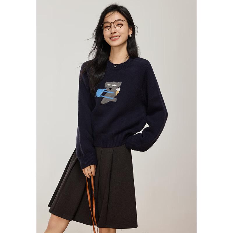 VICTORIA&VERA Women's Puppy Jacquard Knit Sweater