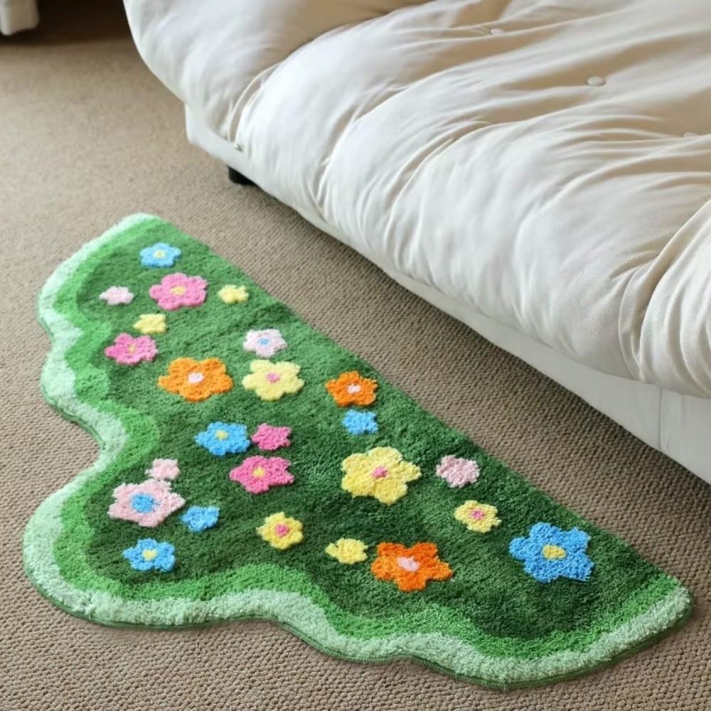 Non Slip Imitation Cashmere Carpet Irregular Bedside Carpet Home Decor Green Moss Rug  Bedroom