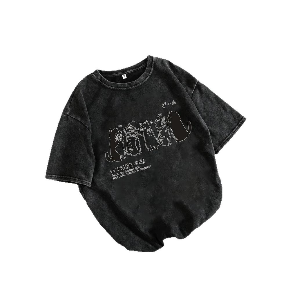 Summer Cartoon Cat Men's Loose Short Sleeve Trendy T-shirt