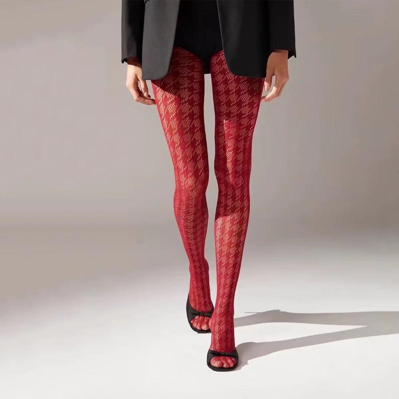 

1 шт. Женские сексуальные модные трендовые колготки в сеточку с рисунком «Тысяча птиц» One Size вино красного