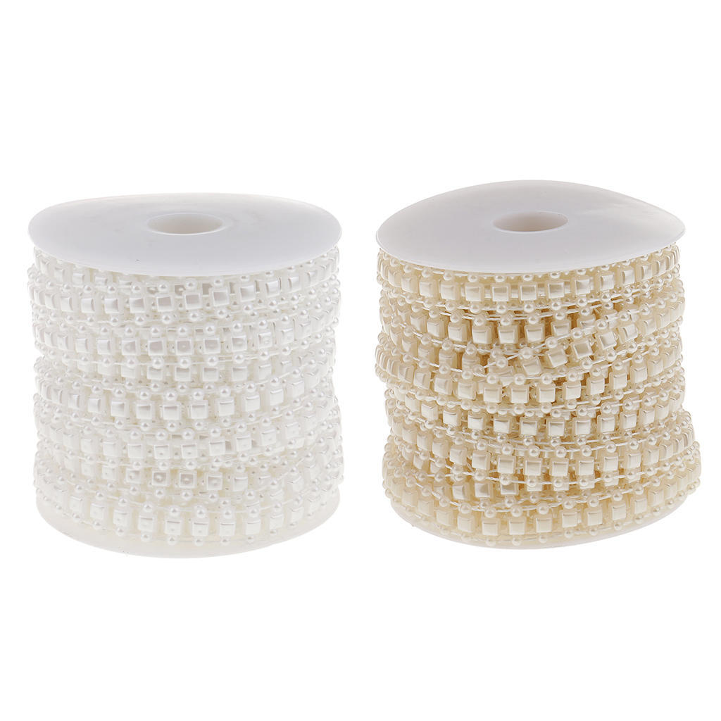 1 Roll of 15 Meters Pearl Beaded Ribbon Chain Trim Embellishment for DIY Craft