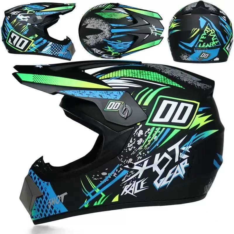 Full Face Motorcycle ATV Dirt Bike Karting Helmet ABS Universal Seasonal Riding Gear With Visor Mask Gloves