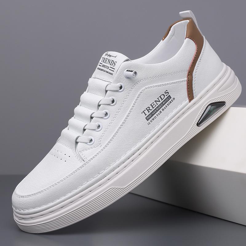 2025 Men's Trendy Height-Boosting White Casual Sneakers - Versatile, Breathable, Soft Sole, Sporty Leather Design