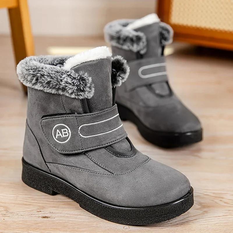 Fashion Plus Size 44 Flat Heels Platform Snow Boots Women 2024 Winter Thick Plush Ankle Boots for Woman Hook Loop Anti Slip Cotton Shoes